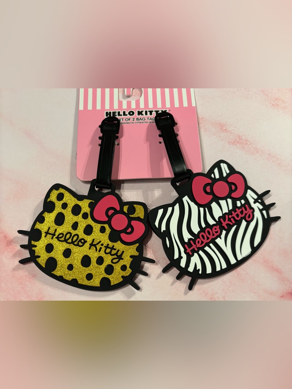 Hello Kitty Glitter Gold & Zebra Luggage Bag Tags - Set of 2